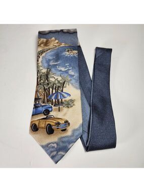 Tropicals by Tango Necktie Men's 100% Silk Tie Tropical Beach Scene Cars Ocean